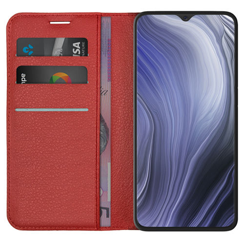 Leather Wallet Case & Card Holder Pouch for Oppo Reno Z (Red)